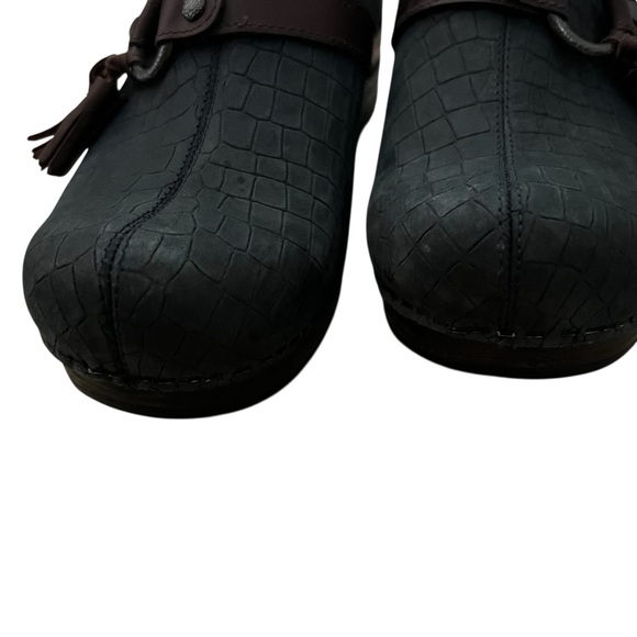 Dansko Black Croc-Embossed Clogs with Brown Accents - Picture 9 of 12